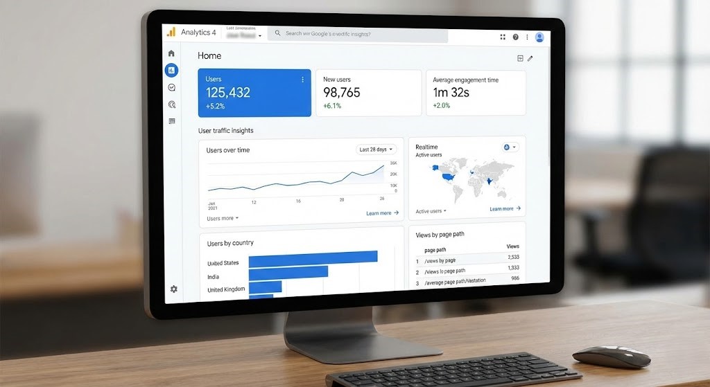 Google Analytics dashboard displaying user traffic insights